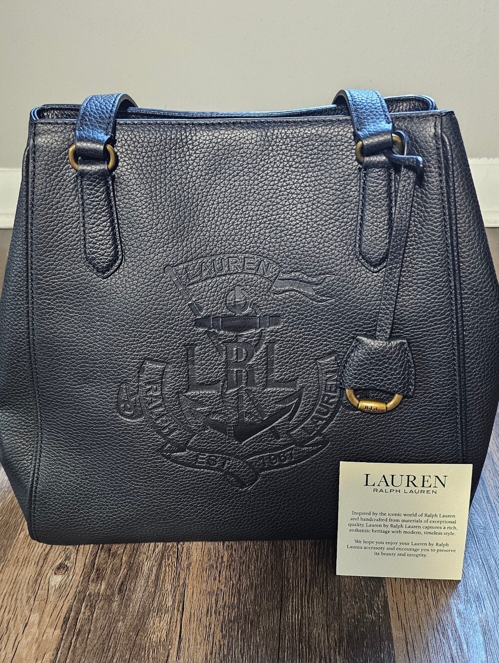 Ralph Lauren Huntley Black Leather Tote